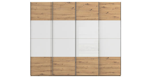 SCHWEBETÜRENSCHRANK  in Weiß, Eiche Artisan  - Chromfarben/Weiß, KONVENTIONELL, Glas/Holzwerkstoff (271/223/68cm) - Novel