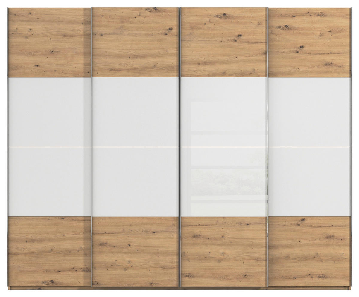 SCHWEBETÜRENSCHRANK 271/235/68 cm 4-türig Weiß, Eiche Artisan  - Chromfarben/Weiß, KONVENTIONELL, Glas/Holzwerkstoff (271/235/68cm) - Novel