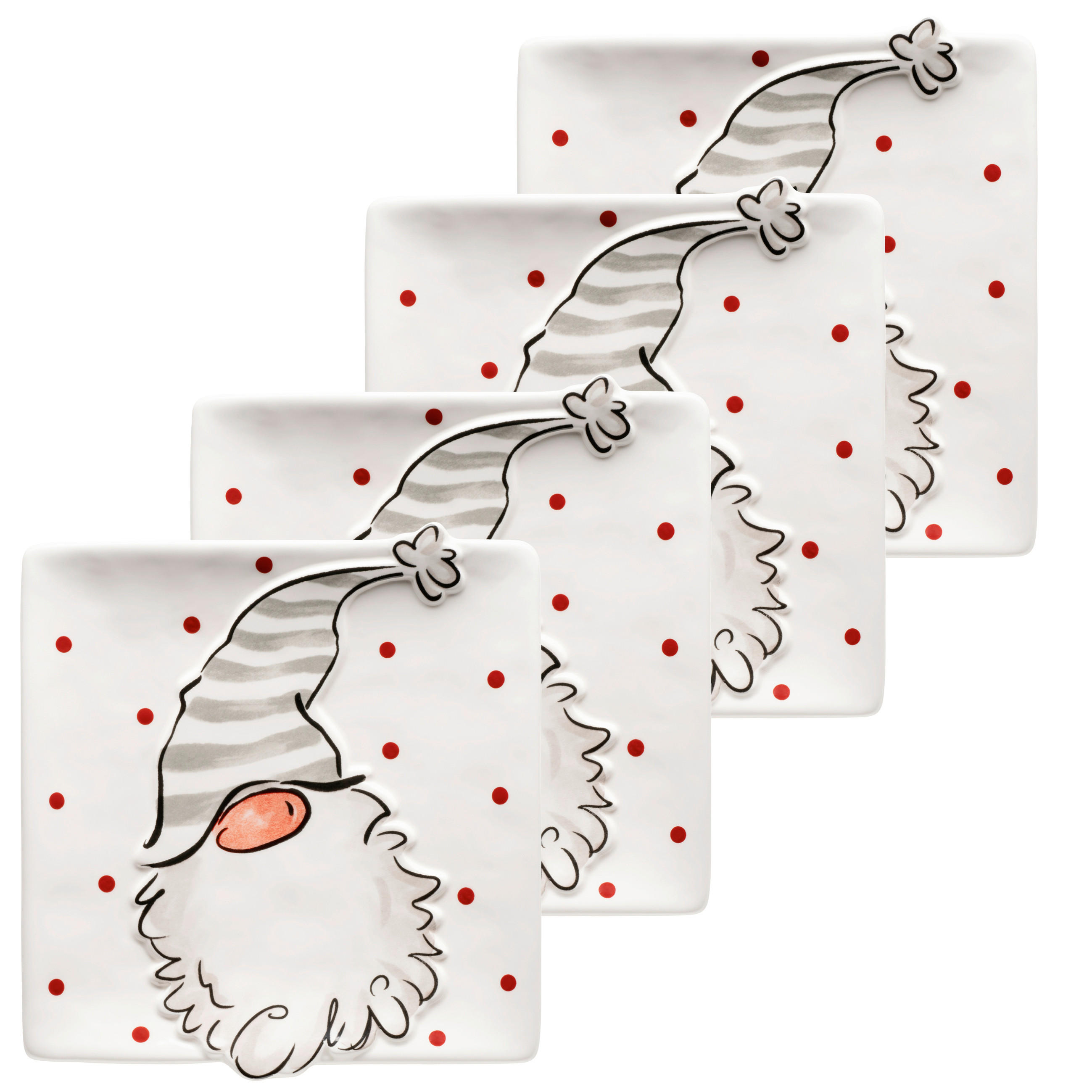 Mäser Servierplatten-Set Weihnachtswichtel Grau, Rot, Weiß 20x2x20 cm