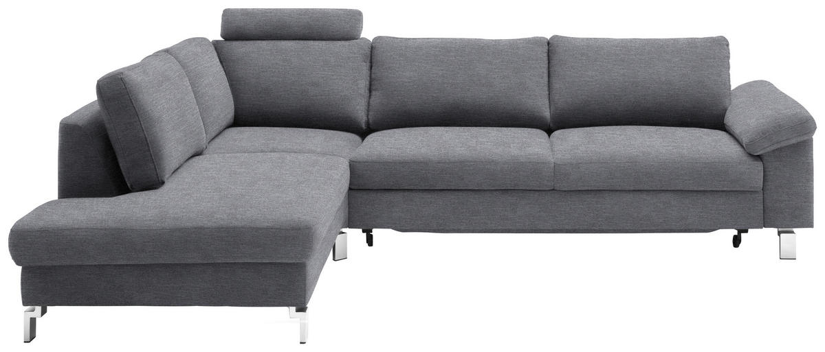 ECKSOFA Velours Grau  - Chromfarben/Grau, Design, Textil/Metall (200/282cm) - Pure Home Lifestyle
