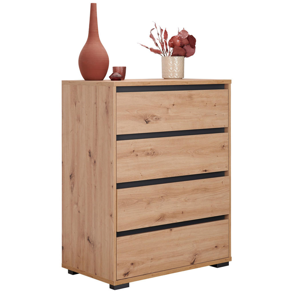 Carryhome KOMODA, antracitová, farba duba, 80/103/48 cm