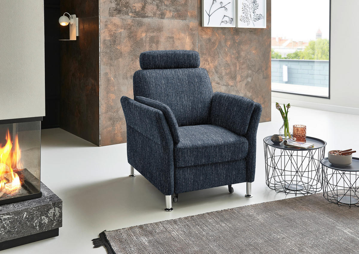 SESSEL in Flachgewebe Dunkelblau  - Chromfarben/Dunkelblau, KONVENTIONELL, Textil/Metall (86/87/93cm) - Beldomo System