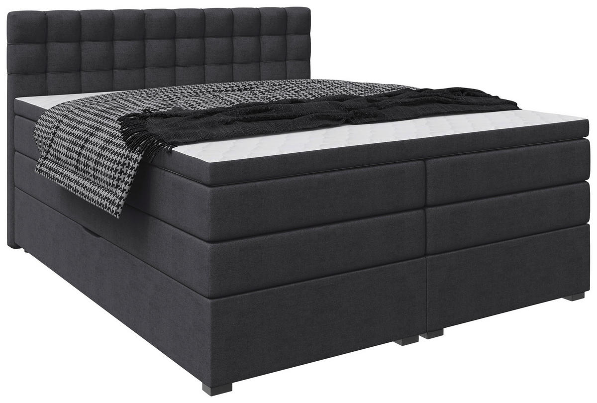 BOXSPRINGBETT 180/200 cm,  in Schwarz, Bettkasten, Topper, Matratzen, H3 = fest  - Schwarz, KONVENTIONELL, Kunststoff/Textil (180/200cm) - Boxxx