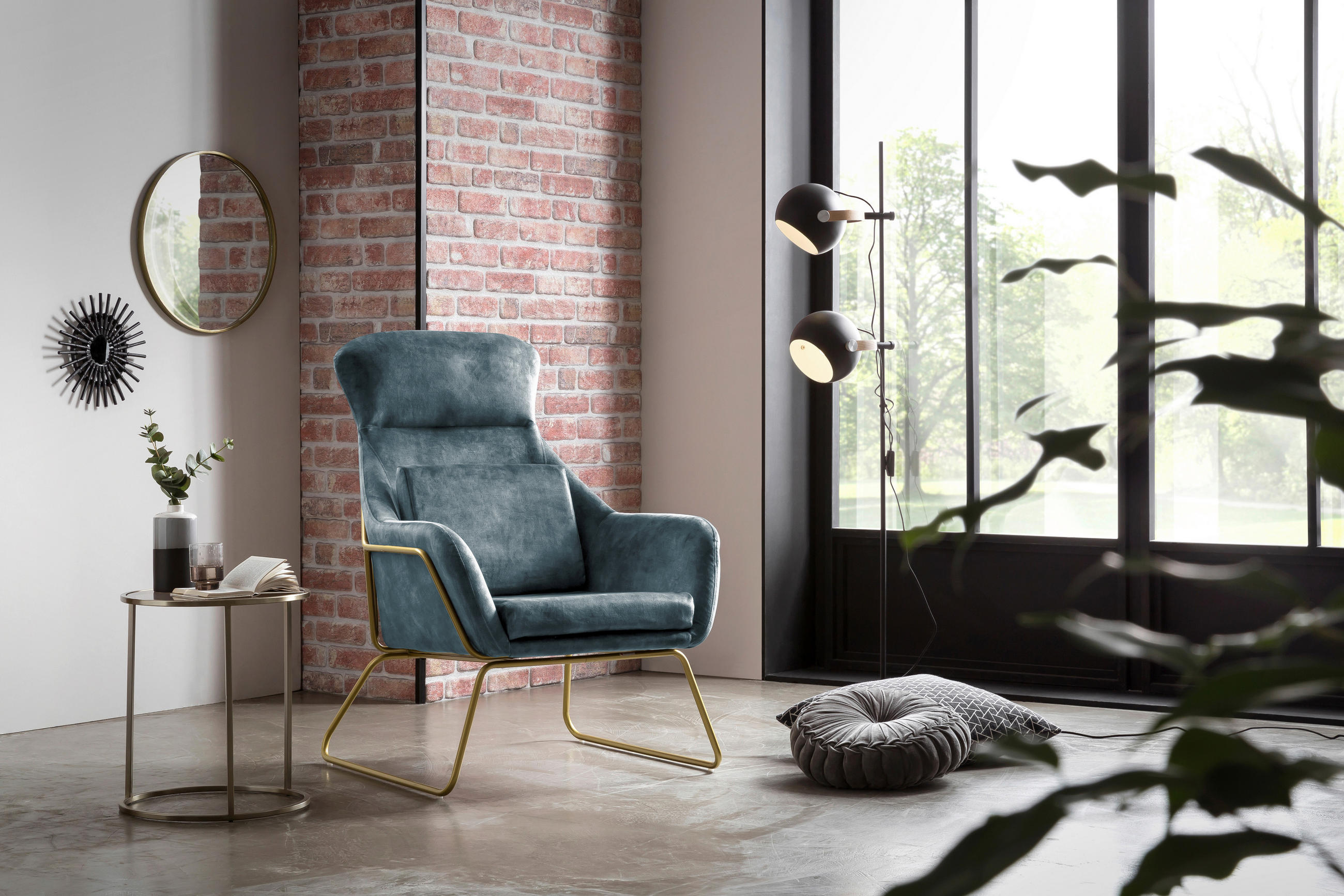 SESSEL in Samt, Velours Blau  - Blau/Messingfarben, MODERN, Textil/Metall (73/102/80cm) - Livetastic