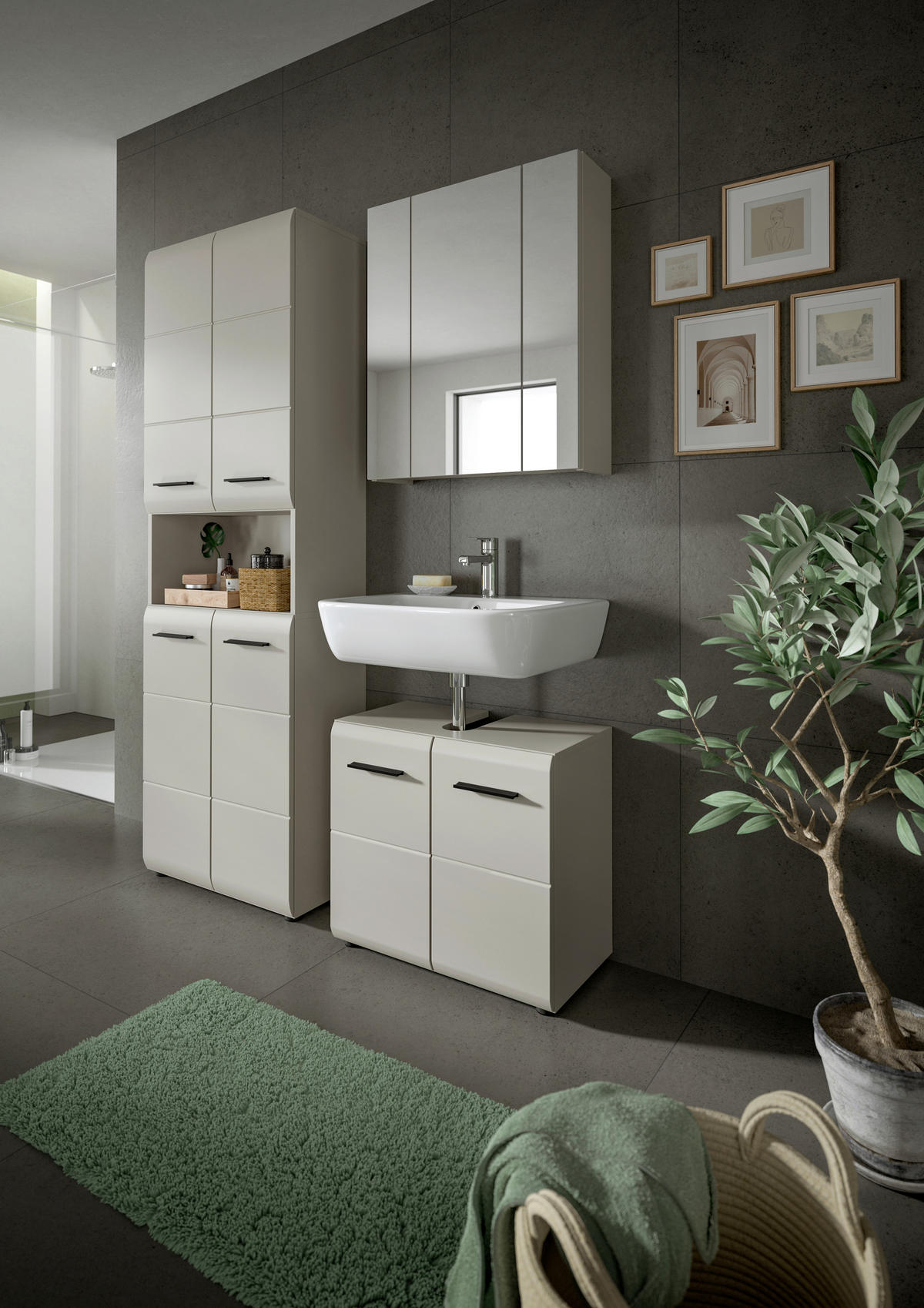 BADEZIMMER 3-teilig  in 120 cm  - Kaschmir/Schwarz, Trend, Glas/Holzwerkstoff (120cm) - MID.YOU