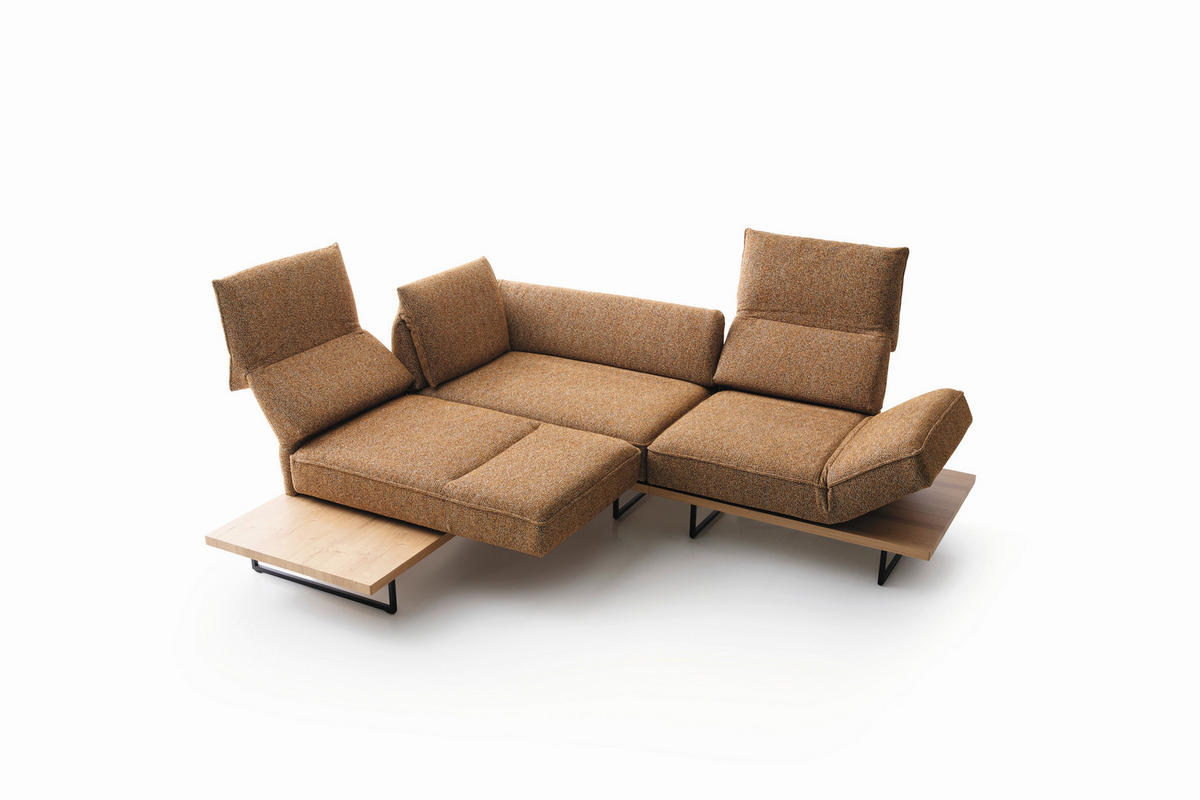 ECKSOFA Dunkelorange Chenille Rücken echt, Armteilverstellung, Relaxfunktion, Drehsitzfunktion  - Dunkelorange/Schwarz, Design, Holz/Textil (209/252cm) - Koinor
