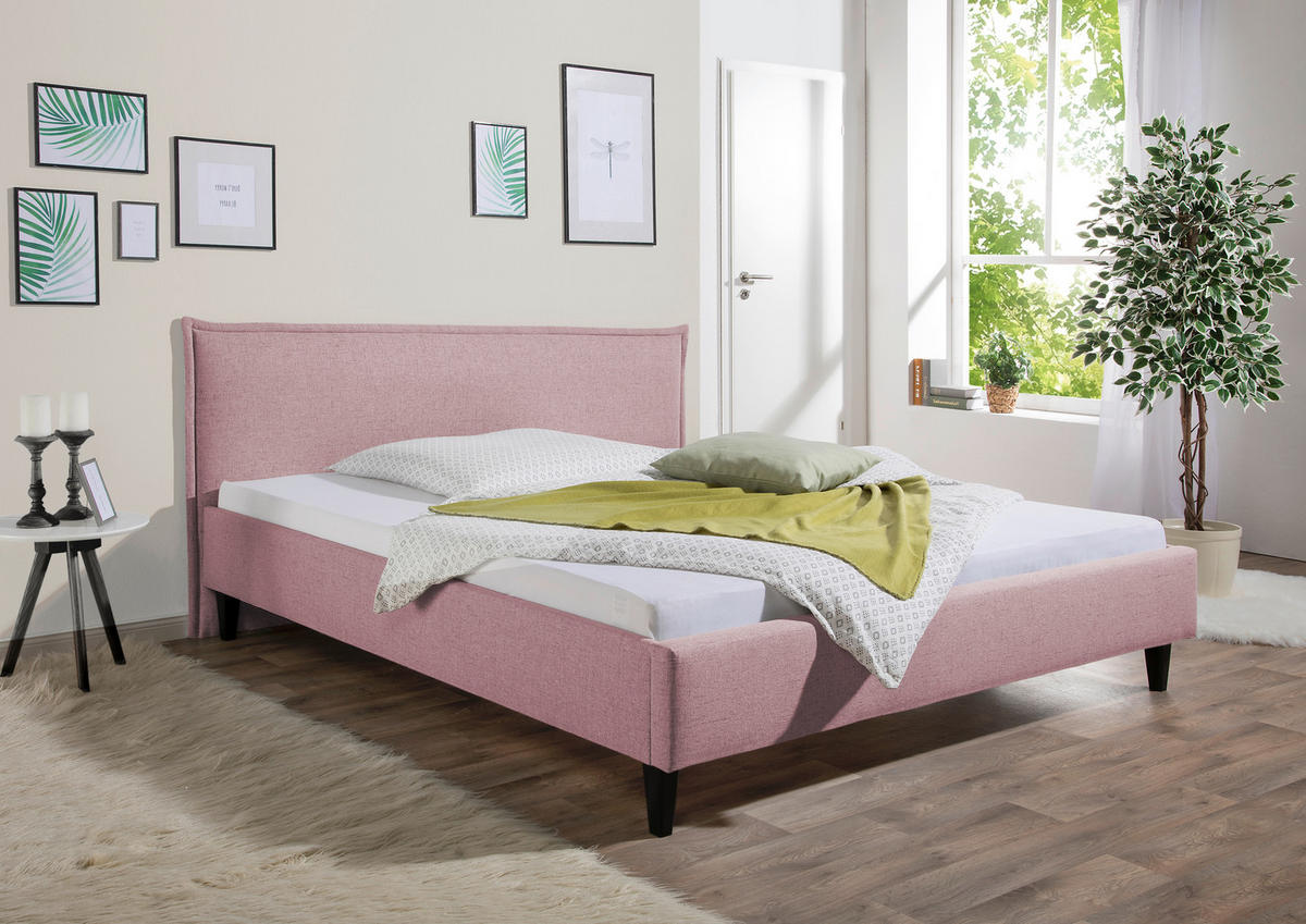POLSTERBETT 160/200 cm,  in Rosa,  - Schwarz/Rosa, MODERN, Holz/Textil (160/200cm) - Livetastic