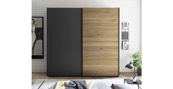 SCHWEBETÜRENSCHRANK  in Graphitfarben, Eichefarben  - Eichefarben/Schwarz, MODERN, Holzwerkstoff/Metall (215/210/60cm) - Carryhome