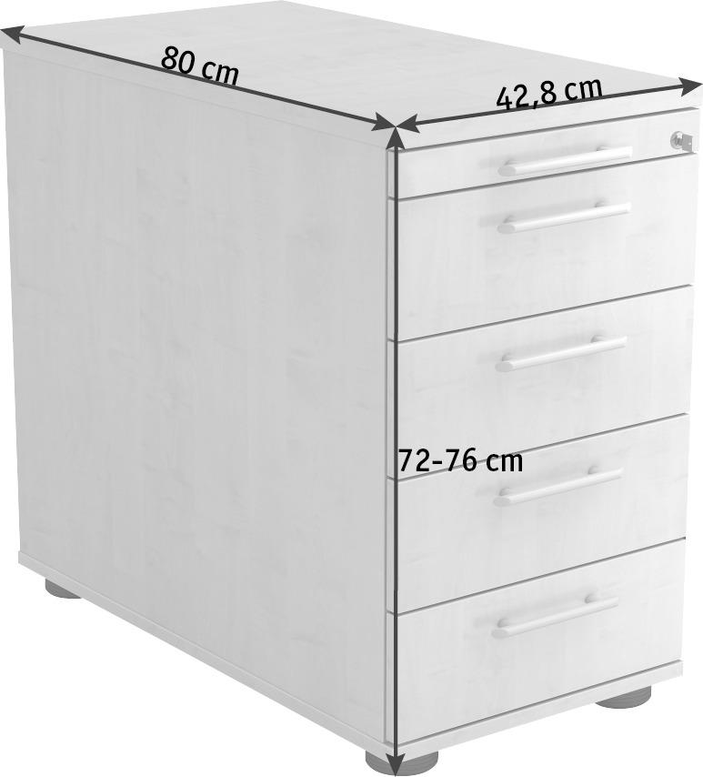 ANSTELLCONTAINER Ahornfarben - Ahornfarben/Alufarben, KONVENTIONELL, Holzwerkstoff/Kunststoff (42,8/72-76/80cm) - Venda