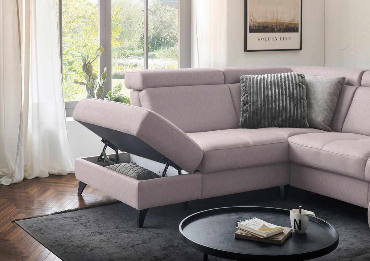 WOHNLANDSCHAFT Flachgewebe Altrosa  - Schwarz/Altrosa, Konventionell, Textil/Metall (215/333/174cm) - Beldomo System