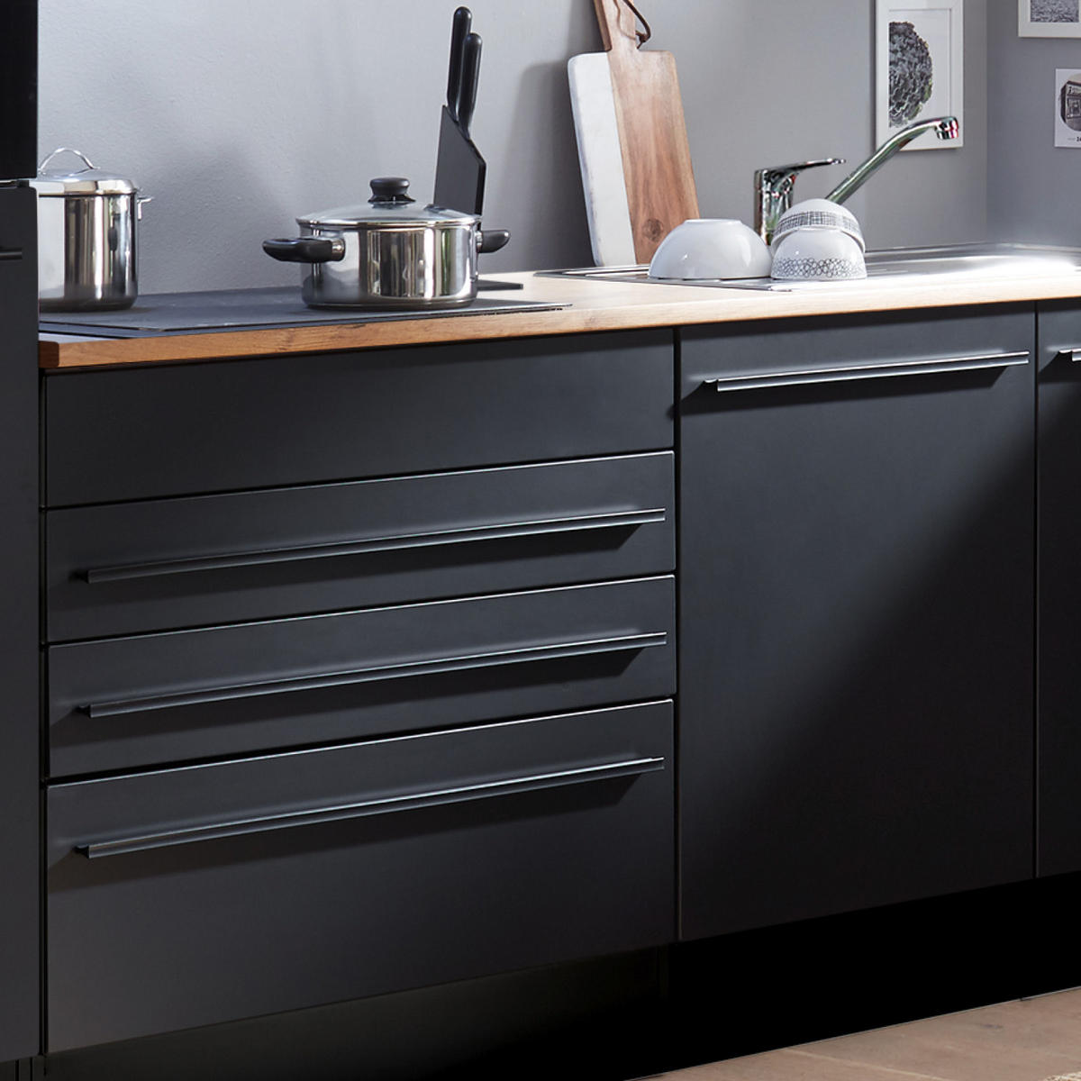 KÜCHENBLOCK 260 cm   in Schwarz  - Eichefarben/Schwarz, LIFESTYLE, Holzwerkstoff/Kunststoff (260cm) - MID.YOU