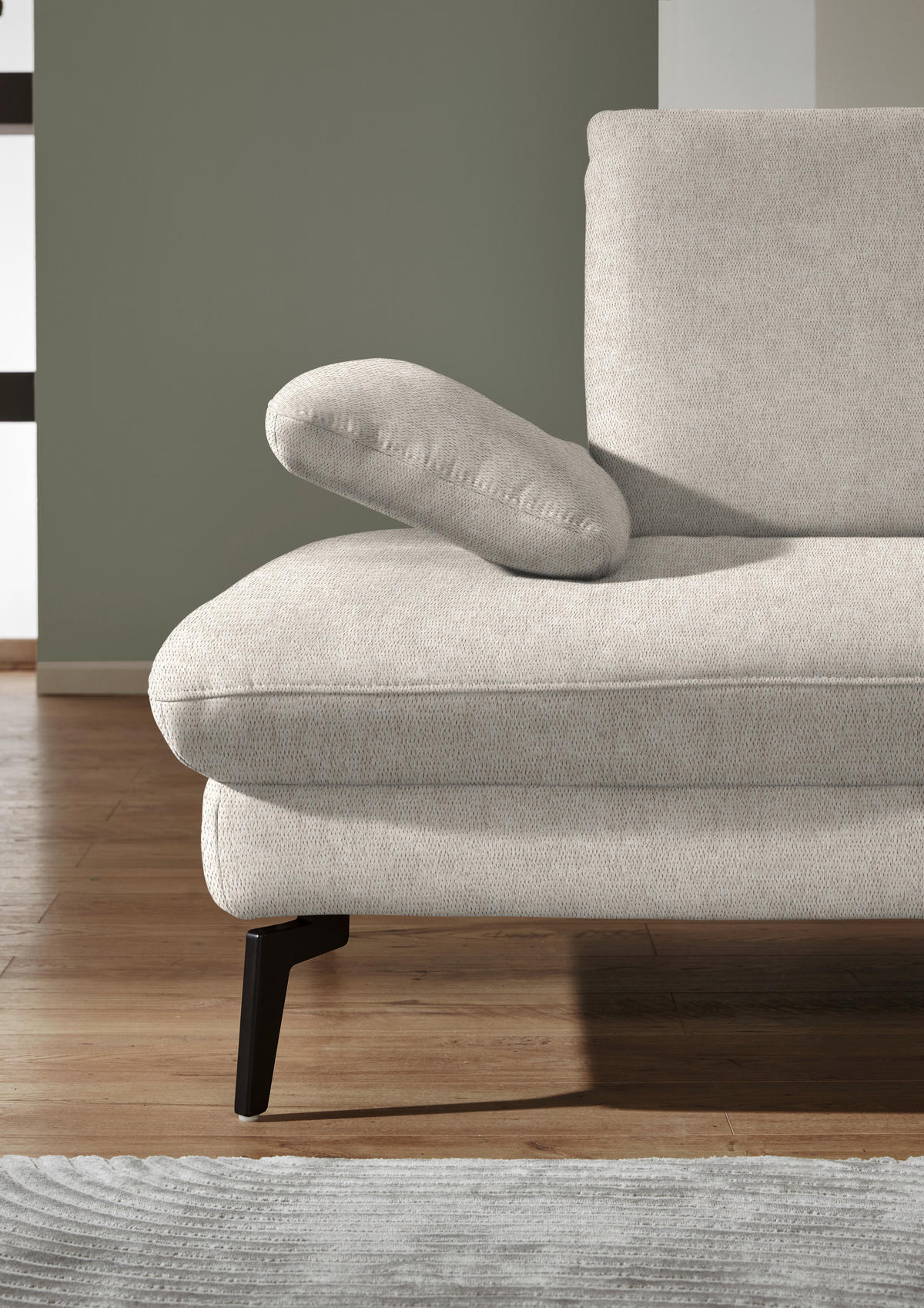 ECKSOFA in Chenille, Mikrofaser Ecru  - Ecru/Schwarz, Design, Textil/Metall (299/157cm) - Dieter Knoll