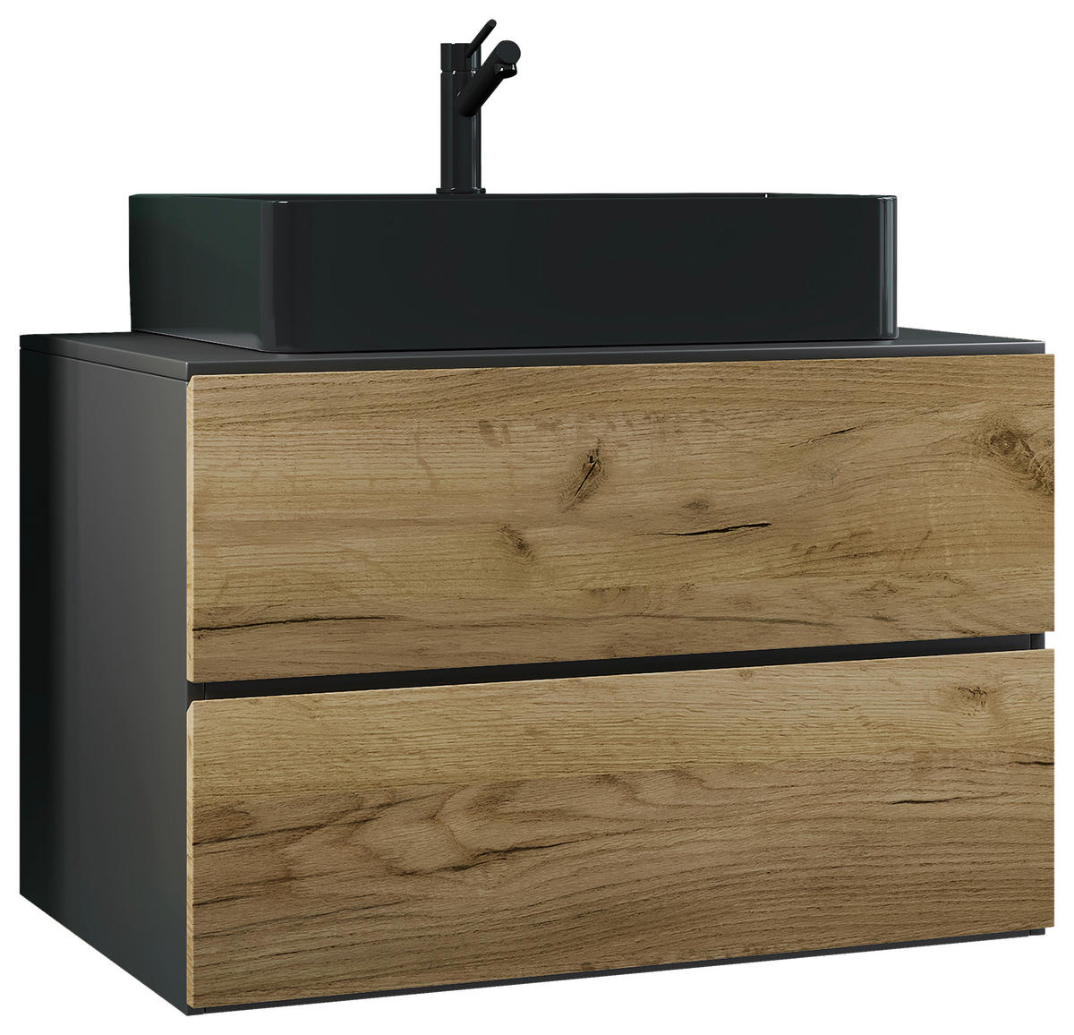 TVÄTTSTÄLL MED KOMMOD 81 cm  - honungsek/svart, Modern, trämaterial/keramik (81cm) - MID.YOU