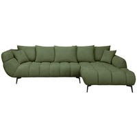 ECKSOFA 318/217 cm  in Bouclé Grün Zierkissen, Rückenkissen, Rücken echt  318/217 cm  - Schwarz/Grün, MODERN, Textil/Metall (318/217cm) - Carryhome