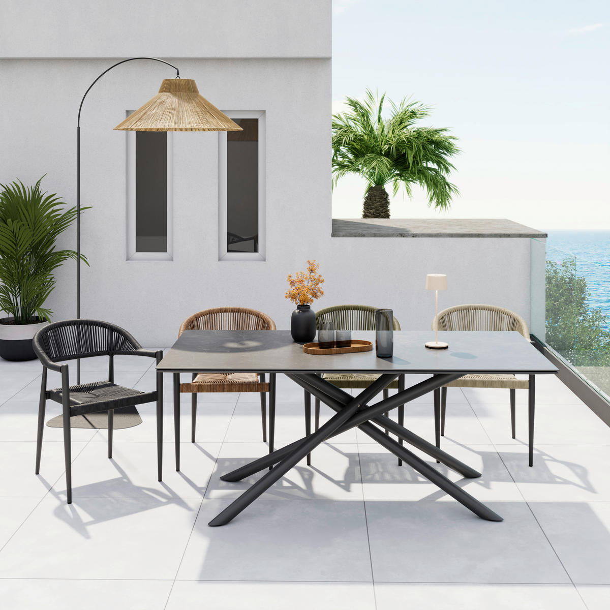 GARTENTISCH 180/90/75 cm Metall, Stein rechteckig  - Dunkelgrau/Anthrazit, MODERN, Stein/Metall (180/90/75cm) - Amatio