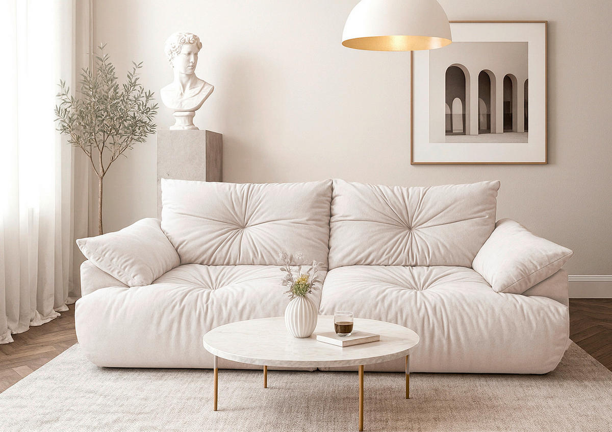 BIGSOFA Webstoff Creme  - Creme/Schwarz, KONVENTIONELL, Kunststoff/Textil (243/90,5/130cm) - Ambia Home