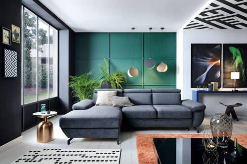 ECKSOFA in Velours Dunkelblau  - Silberfarben/Dunkelblau, Modern, Textil/Metall (182/262cm) - Trendmanufaktur