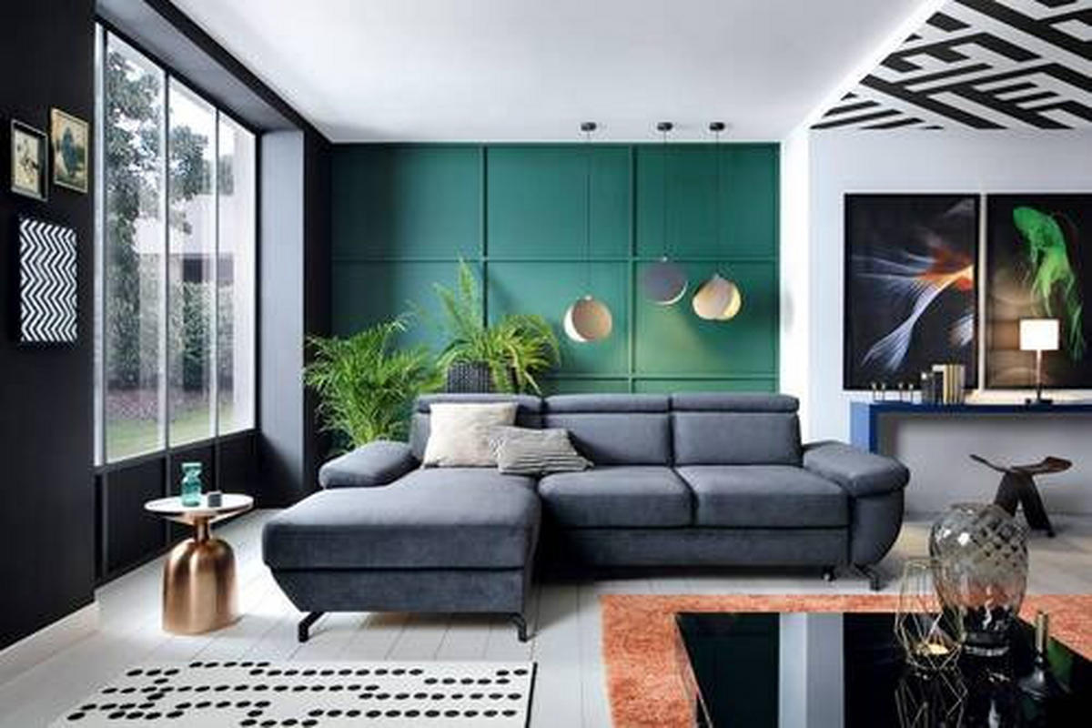 ECKSOFA in Velours Dunkelblau  - Silberfarben/Dunkelblau, Modern, Textil/Metall (182/262cm) - Trendmanufaktur