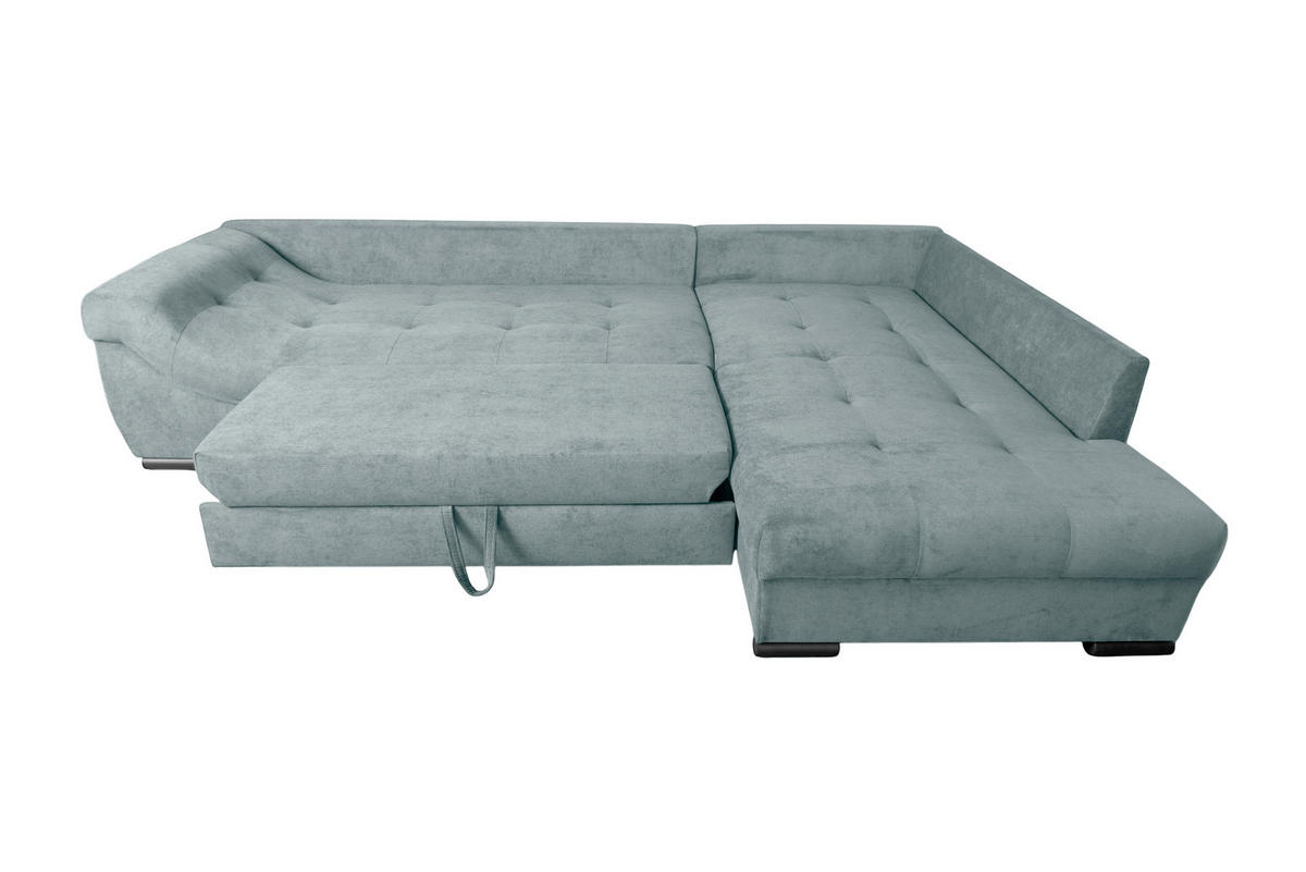 ECKSOFA ATLANTA Hellblau Struktur Liegefläche im Originalstoff  - Schwarz/Hellblau, Design, Textil/Metall (298/202cm) - MID.YOU
