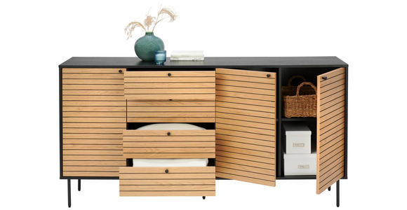 SIDEBOARD Schwarz, Eichefarben Einlegeböden  - Eichefarben/Schwarz, Design, Holzwerkstoff/Metall (180/94/40cm) - Xora