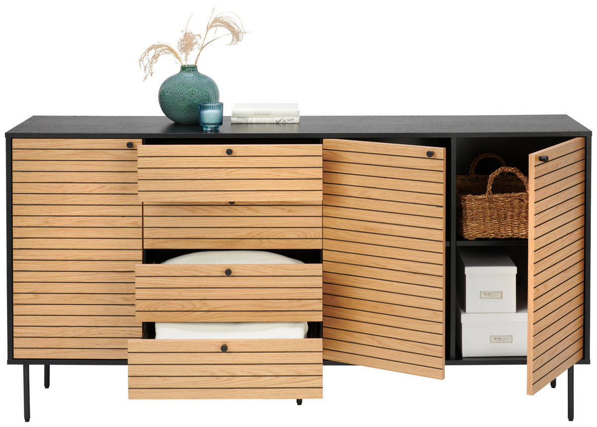 KOMODA, črna, barve hrasta  - črna/barve hrasta, Design, kovina/leseni material (180/94/40cm) - Xora