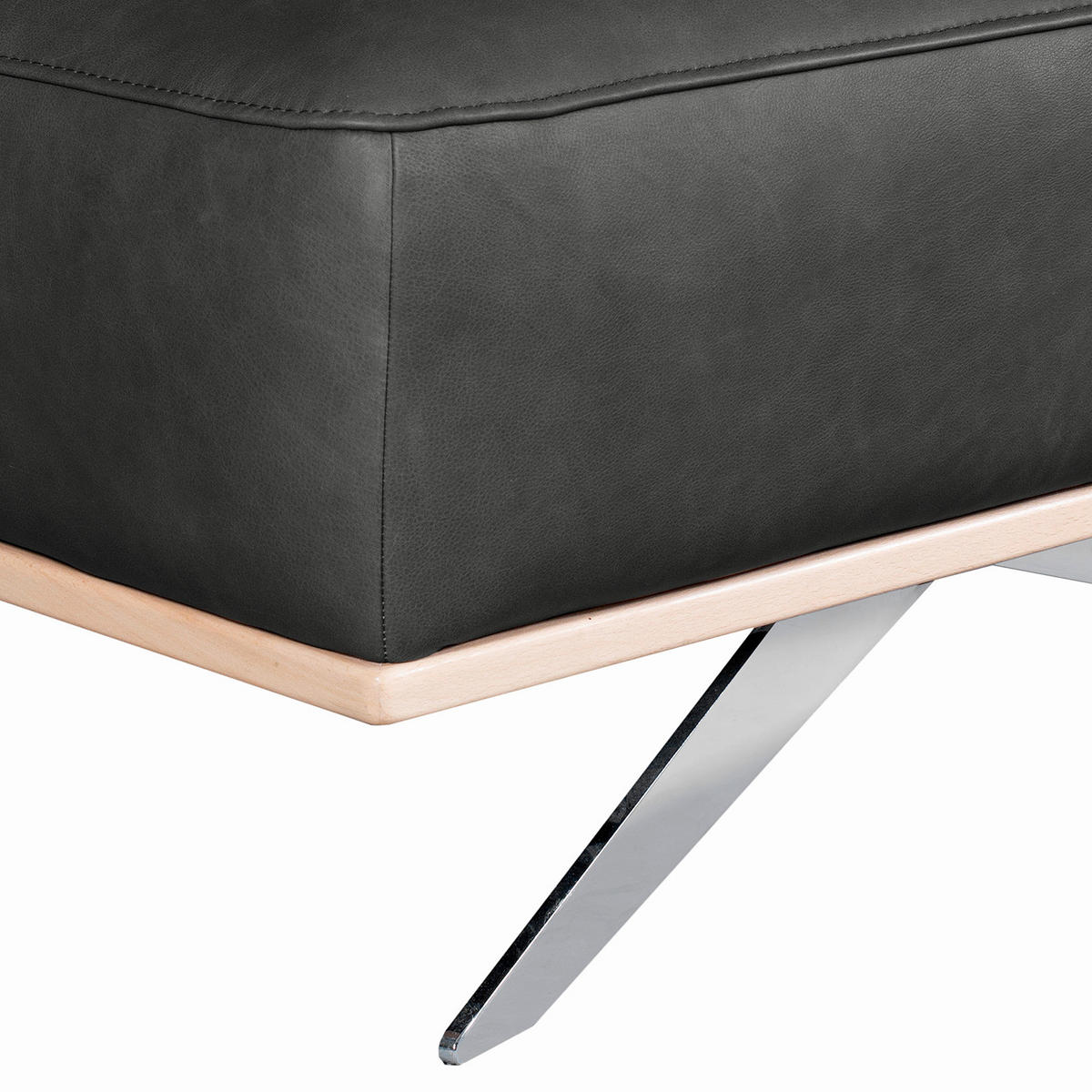 HOCKER Echtleder Schwarz  - Chromfarben/Schwarz, Design, Leder/Metall (95/46/80cm) - Livetastic