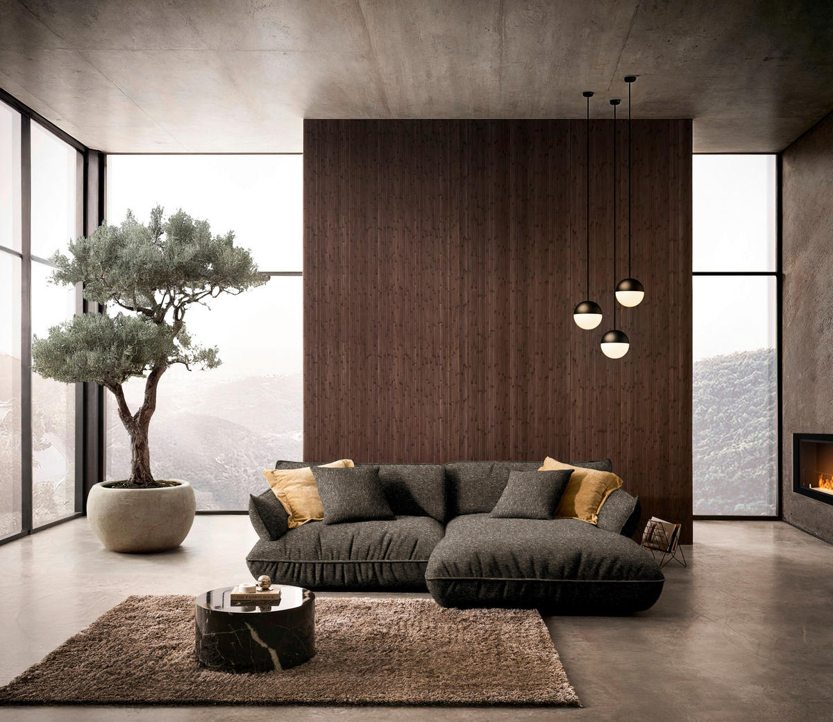 ECKSOFA  in Flachgewebe Dunkelbraun  264/185 cm  - Dunkelbraun/Schwarz, Design, Kunststoff/Textil (264/185cm) - Belluti