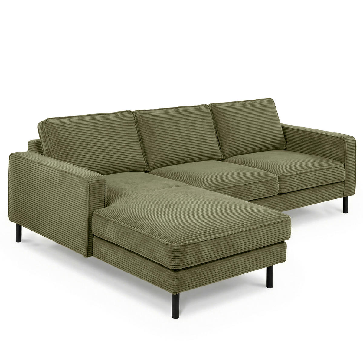 ECKSOFA Cord Olivgrün  - Schwarz/Olivgrün, Design, Textil/Metall (166/238cm) - Livetastic