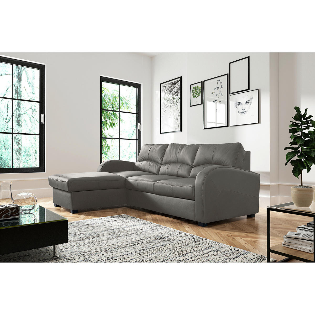 ECKSOFA 168/227 cm TILO in Lederlook Grau Bettkasten  168/227 cm  - Schwarz/Grau, Design, Kunststoff/Textil (168/227cm) - Livetastic