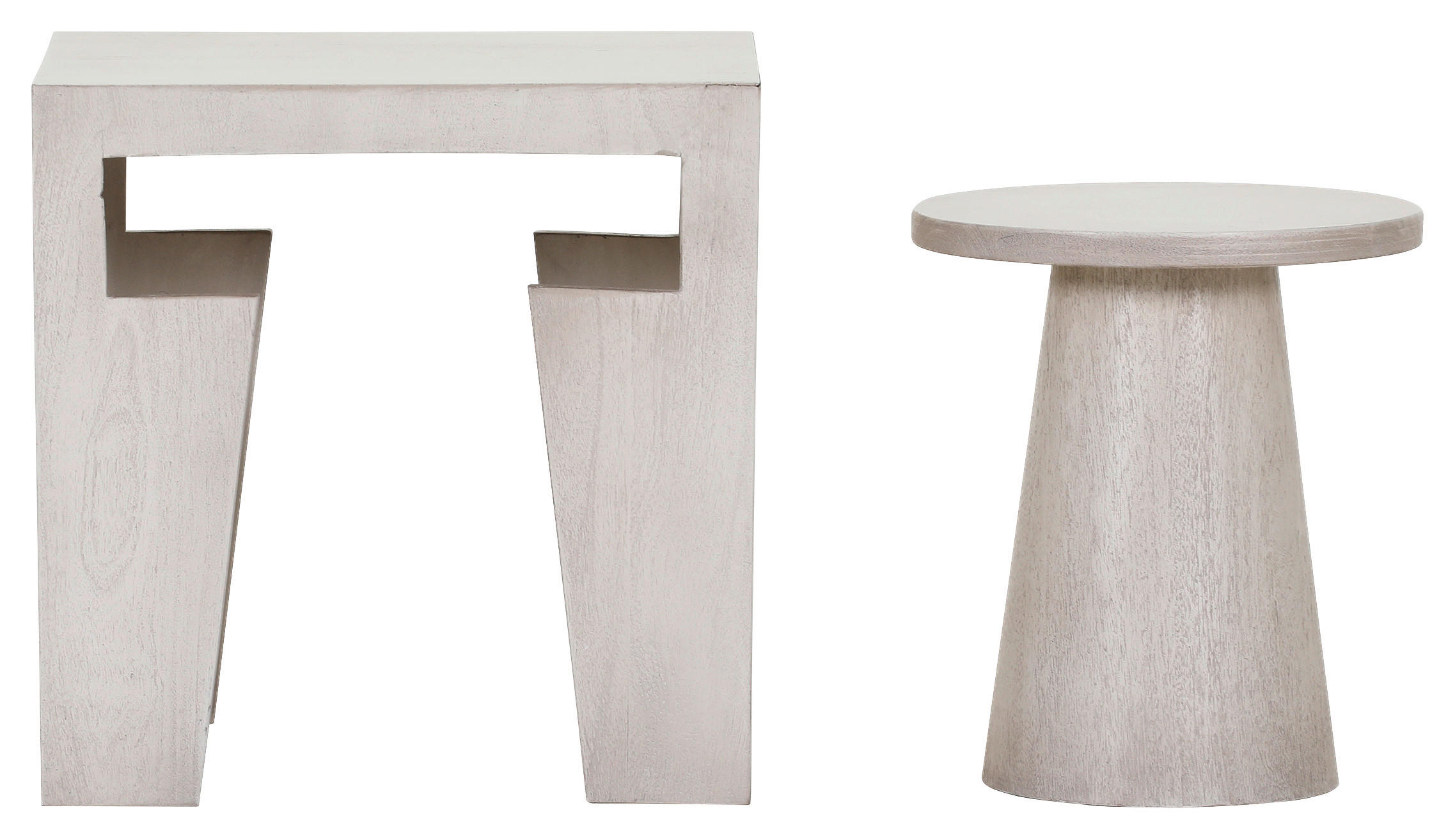 BEISTELLTISCHSET Mangoholz massiv rechteckig Weiß  - Weiß, Design, Holz (50/40/50cm) - Carryhome