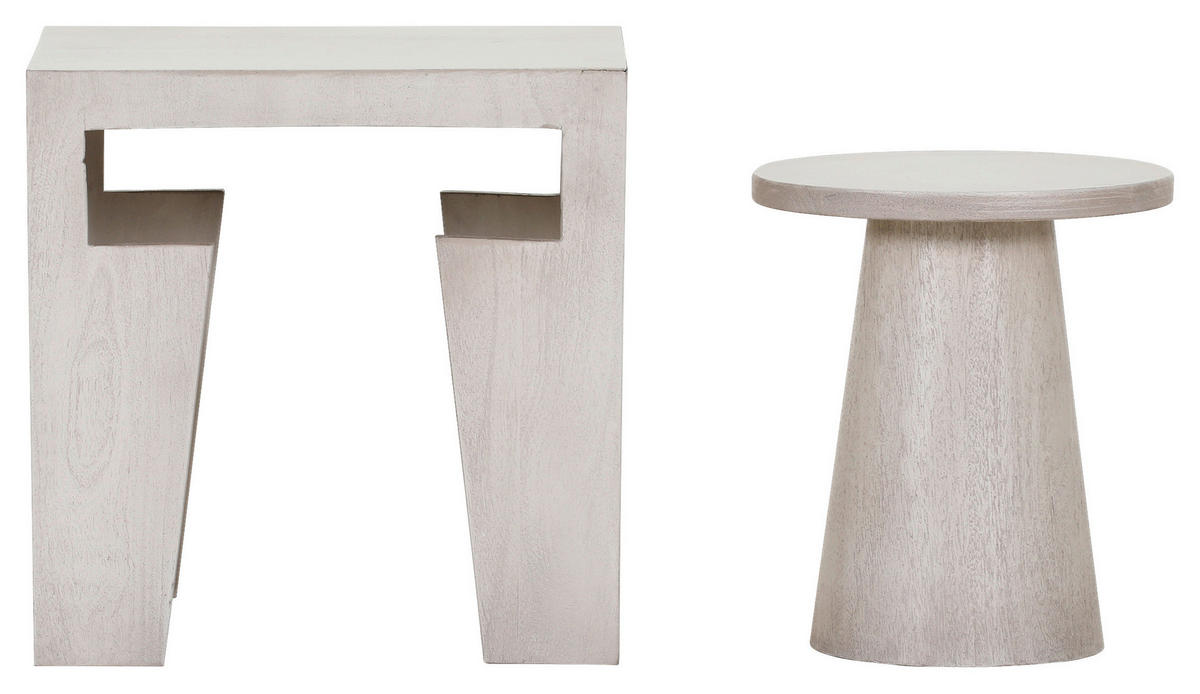 BEISTELLTISCHSET Mangoholz massiv rechteckig Weiß  - Weiß, Design, Holz (50/40/50cm) - Carryhome
