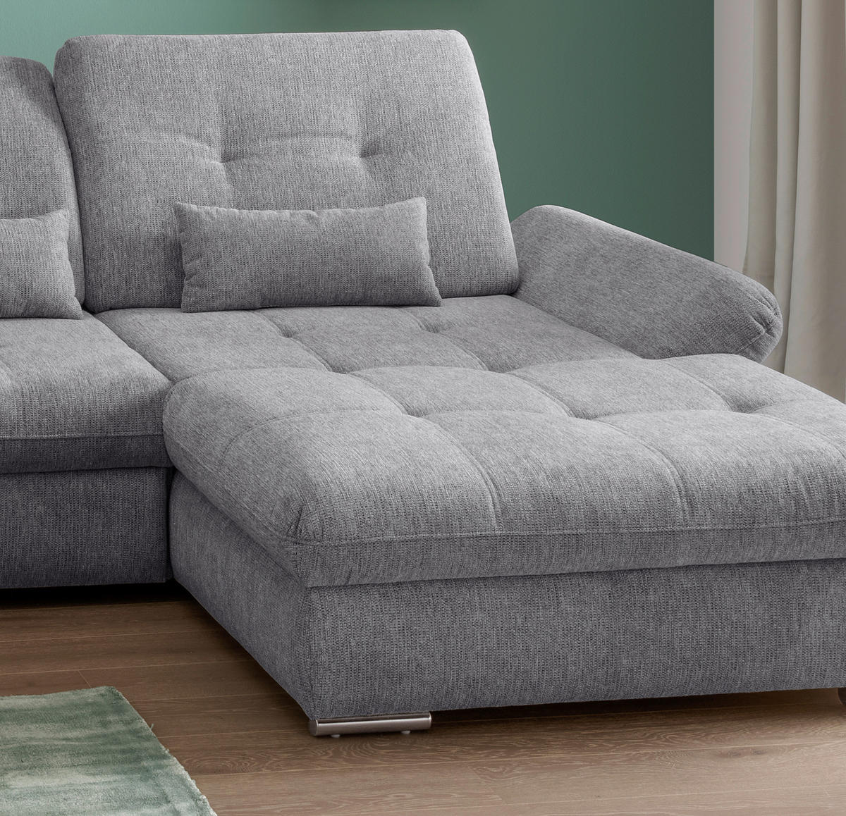 WOHNLANDSCHAFT in Chenille Dunkelgrau  - Chromfarben/Dunkelgrau, Modern, Textil/Metall (254/376/195cm) - Livetastic