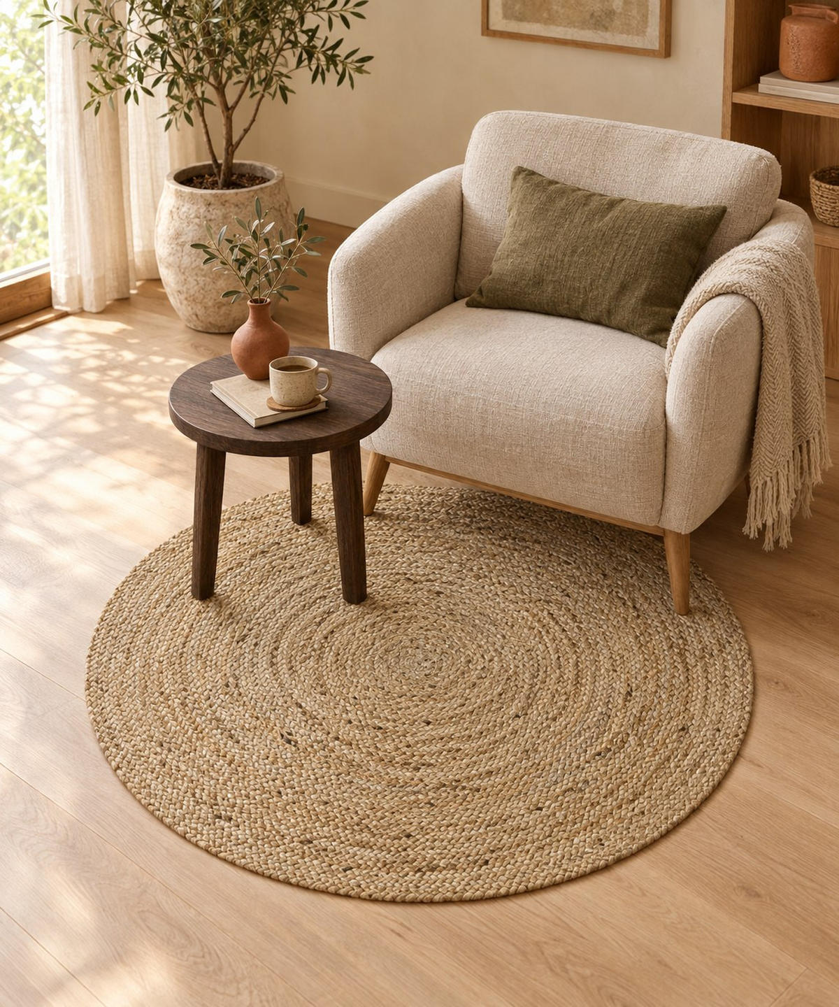 RAVNO TKANI TEPIH  prirodna boja     - prirodna boja, Osnovno, tekstil (150cm) - Linea Natura