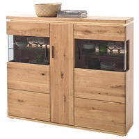 HIGHBOARD ohne Beleuchtung, Barcelona  in 150/128/37 cm  - Eichefarben/Grau, Design, Glas/Holz (150/128/37cm) - Livetastic