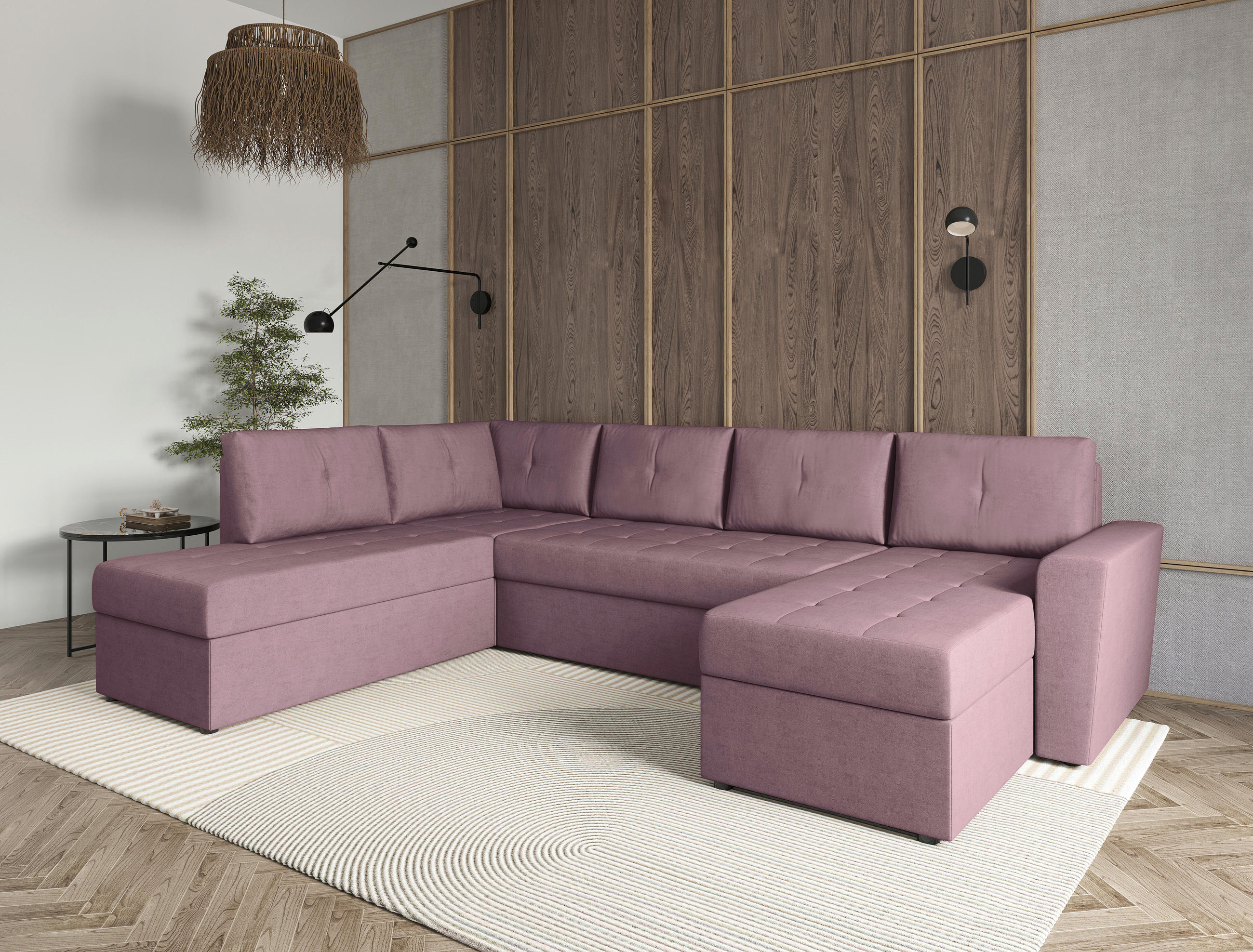 WOHNLANDSCHAFT TERMOLI Rosa Jacquard  - Schwarz/Rosa, Design, Kunststoff/Textil (212/297/155cm) - MID.YOU