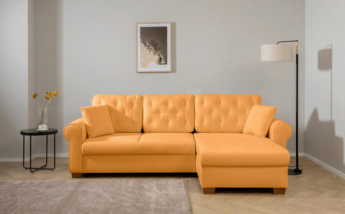 ECKSOFA Arles Gelb  - Gelb/Buchefarben, Design, Holz/Textil (266/161cm) - MID.YOU