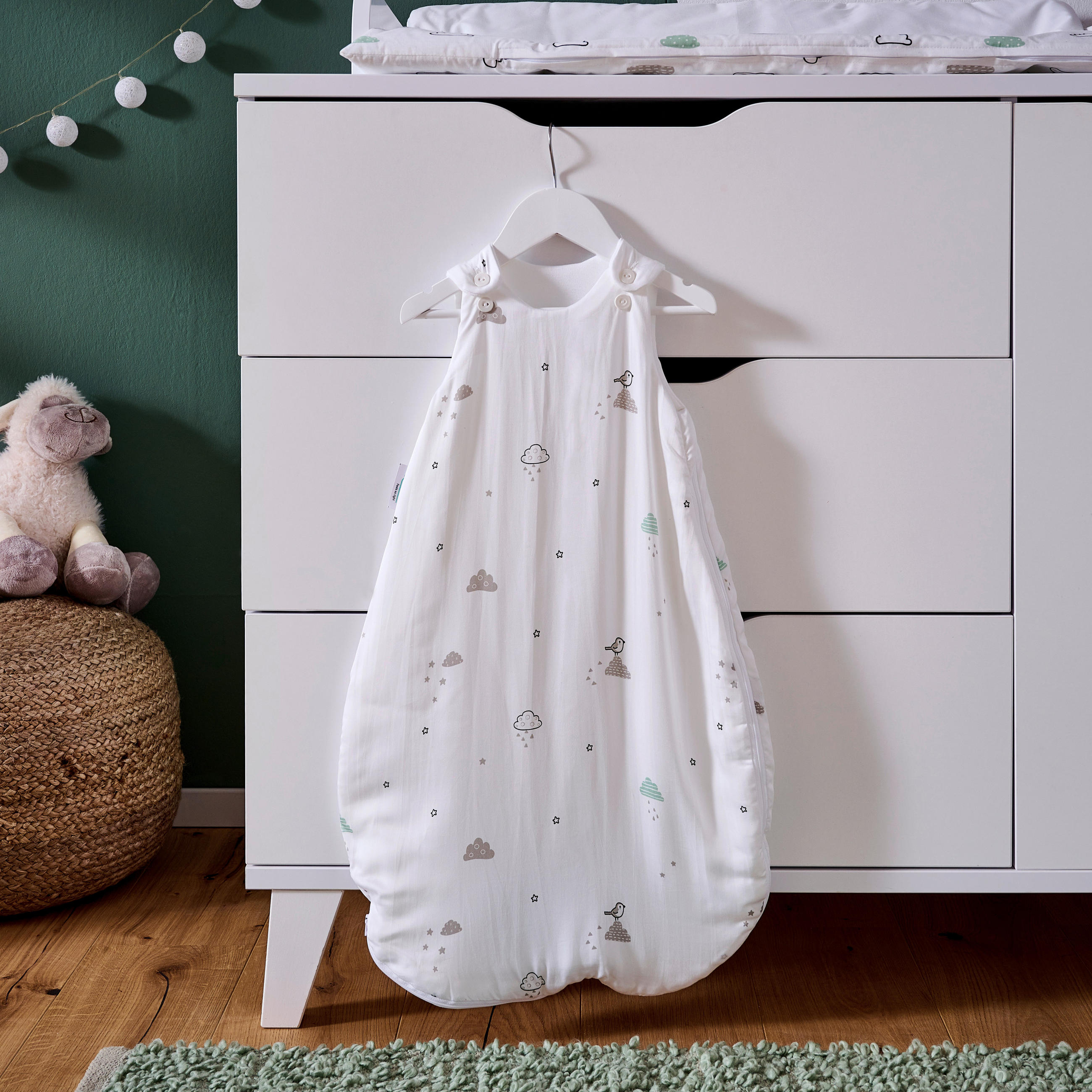 BABYSCHLAFSACK Modern Clouds 70 - Grau/Grün, Trend, Textil (70null) - Patinio