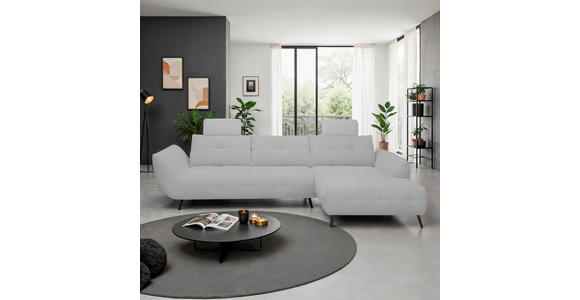 ECKSOFA Silberfarben Chenille Armlehnenkissen, Rücken echt, Sitztiefenverstellung  - Silberfarben/Schwarz, KONVENTIONELL, Textil/Metall (313/215cm) - Hom`in