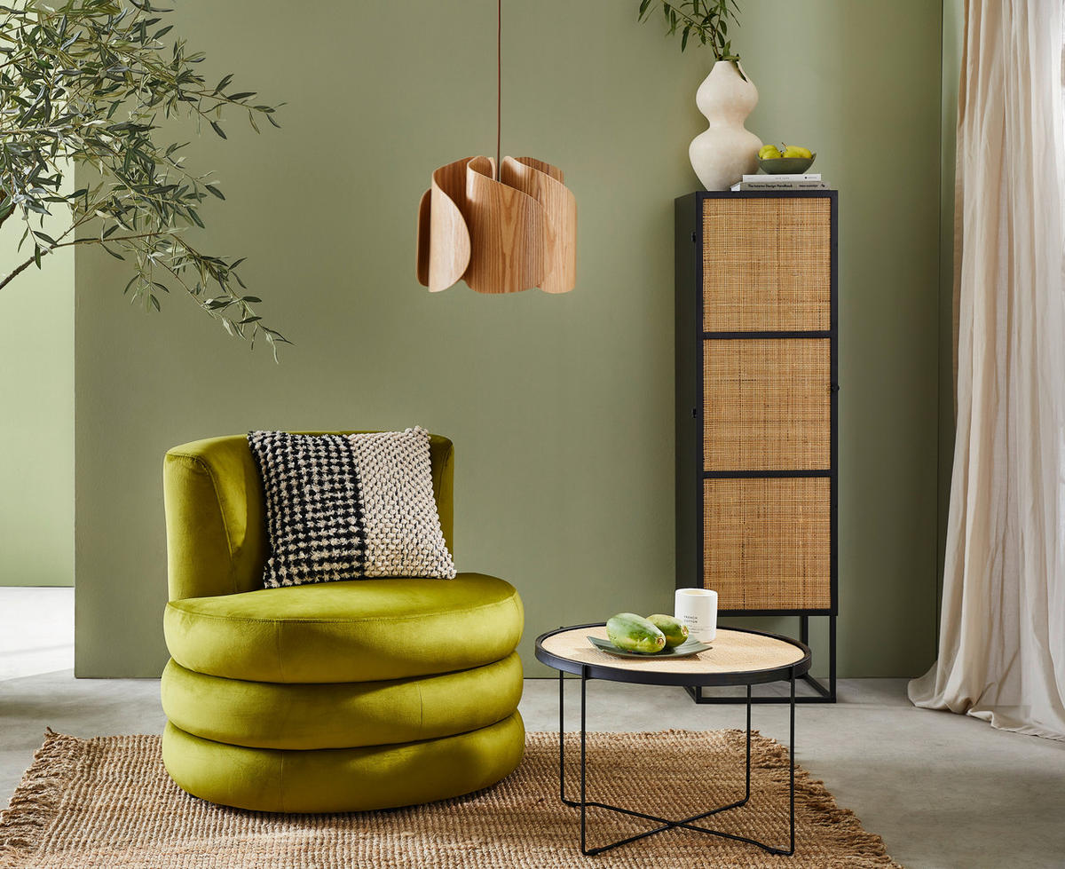 DESIGNSESSEL Flachgewebe Olivgrün    - Edelstahlfarben/Olivgrün, Trend, Textil/Metall (90/82/85cm) - Livetastic