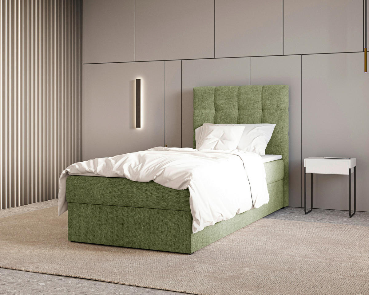 BOXBETT 90/200 cm  in Dunkelgrün  - Dunkelgrün/Schwarz, MODERN, Holz/Kunststoff (90/200cm) - Livetastic