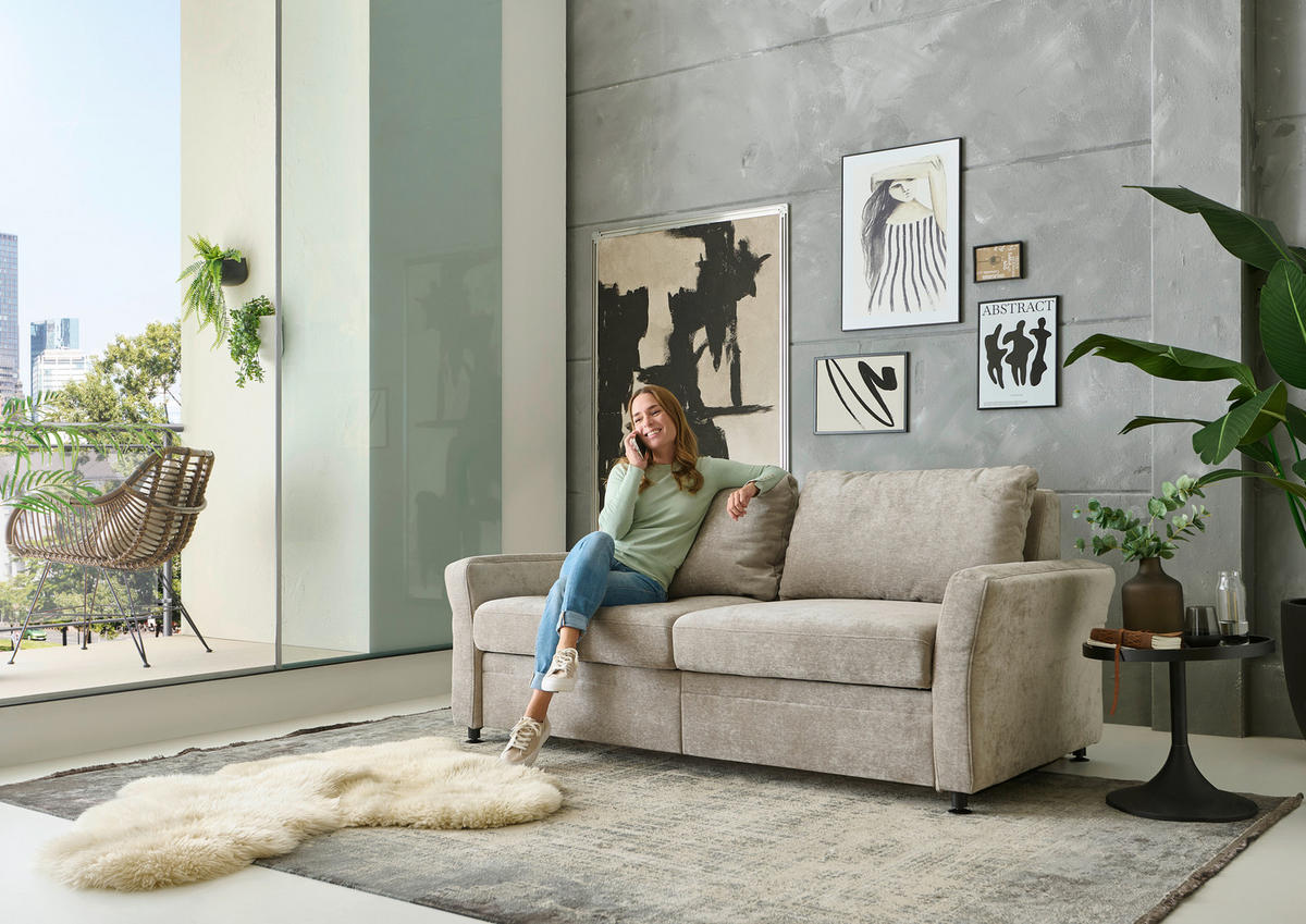 SCHLAFSOFA Chenille Hellbraun  - Hellbraun/Schwarz, KONVENTIONELL, Textil/Metall (186/90/100cm) - Beldomo Style