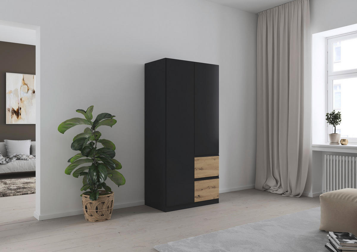 DREHTÜRENSCHRANK in Grau, Eiche Artisan  - Eiche Artisan/Grau, Modern, Holzwerkstoff (91/197/54cm) - Rauch Möbel