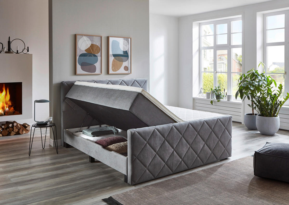 BOXSPRINGBETT 180/200 cm  in Grau  - Schwarz/Grau, Konventionell, Kunststoff/Textil (180/200cm) - home24