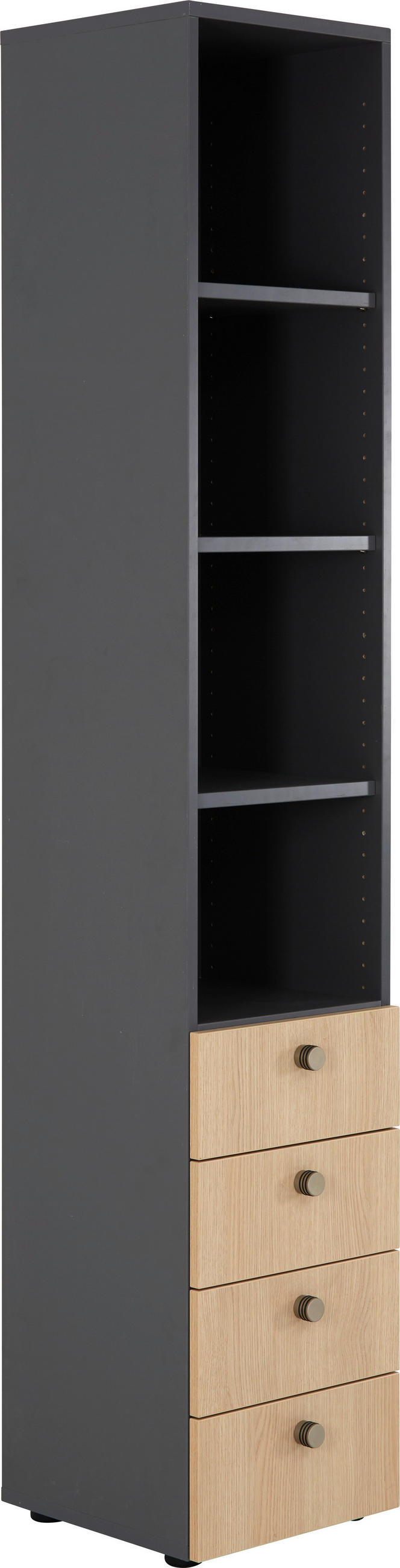 REGAL Graphitfarben, Eichefarben  - Eichefarben/Alufarben, KONVENTIONELL, Holzwerkstoff/Metall (40/215,6/42cm) - Venda