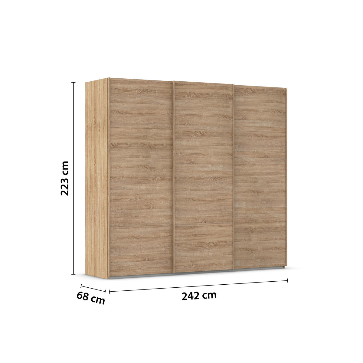 SCHWEBETÜRENSCHRANK 242/223/68 cm 3-türig Sonoma Eiche  - Sonoma Eiche, Design, Holzwerkstoff/Kunststoff (242/223/68cm) - Novel