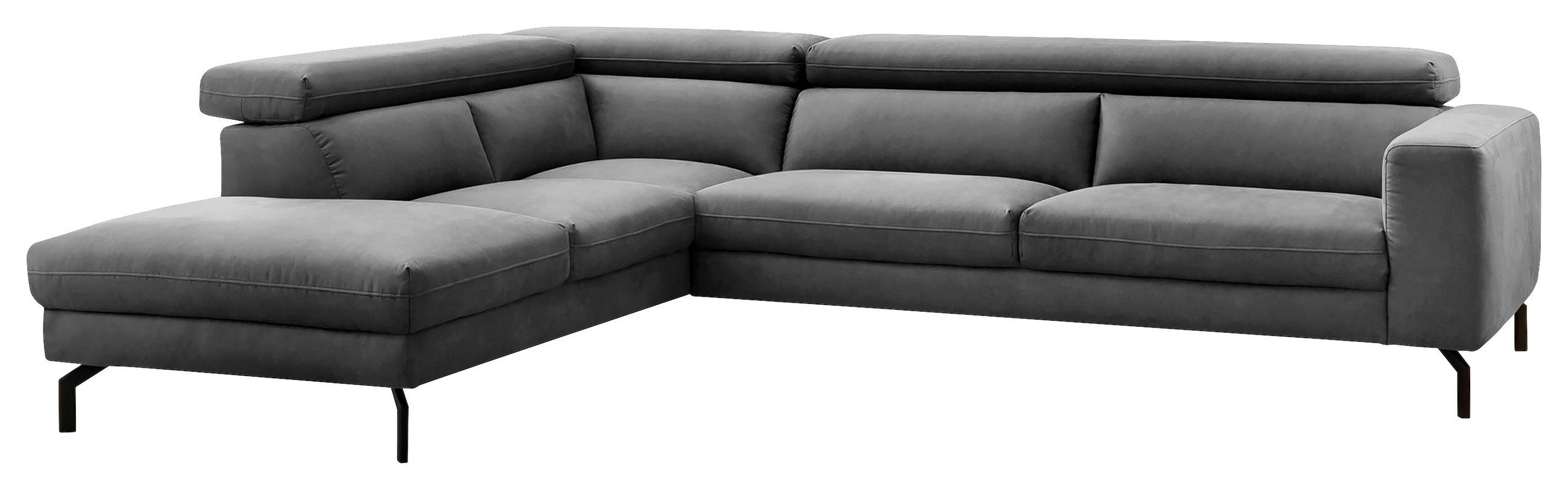 ECKSOFA Mikrofaser Dunkelgrau  - Dunkelgrau/Schwarz, Modern, Textil/Metall (233/305cm) - Trendmanufaktur