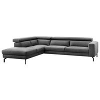 ECKSOFA Mikrofaser Dunkelgrau  - Dunkelgrau/Schwarz, Modern, Textil/Metall (233/305cm) - Trendmanufaktur