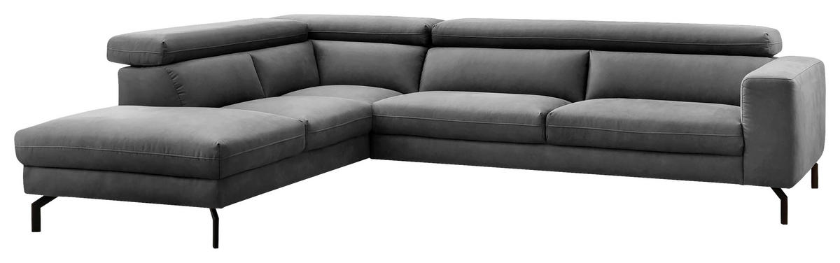 ECKSOFA Mikrofaser Dunkelgrau  - Dunkelgrau/Schwarz, Modern, Textil/Metall (233/305cm) - Trendmanufaktur