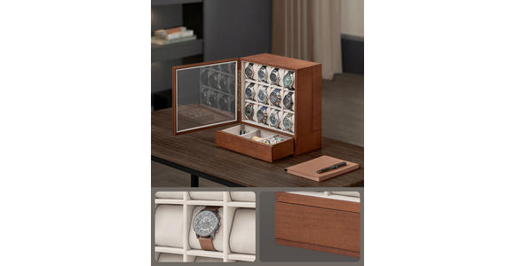 UHRENBOX - Nussbaumfarben, Trend, Holzwerkstoff/Textil (29.5/32.5/15cm) - Boxxx