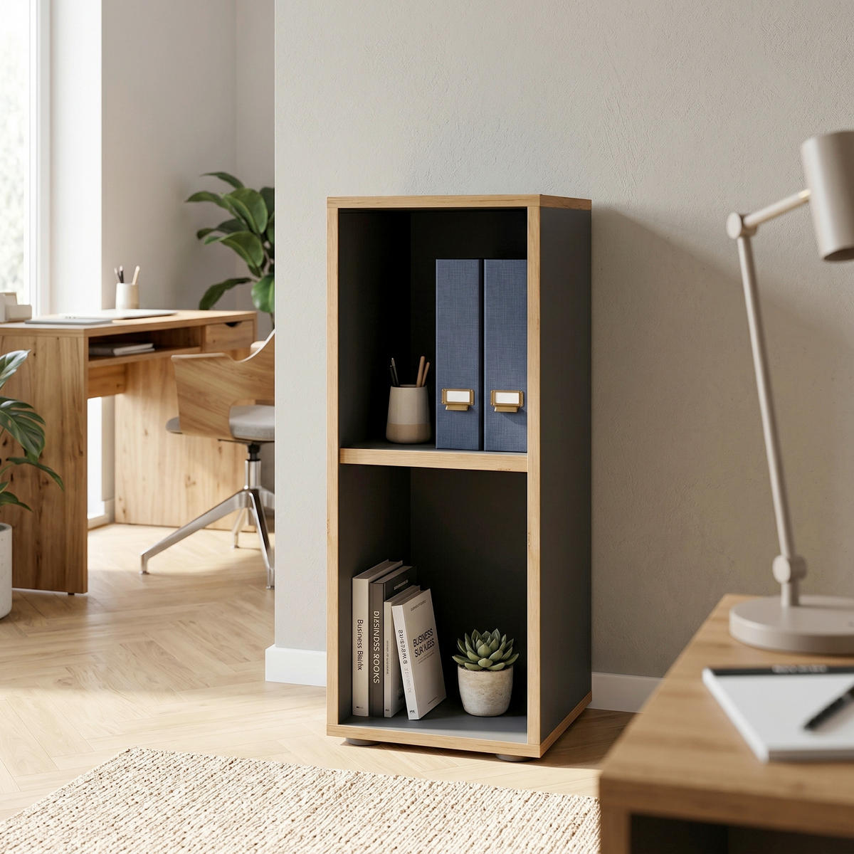 REGAL ZA DOKUMENTE  antracit, hrast medunac  - hrast medunac/crna, Design, drvni materijal/plastika (30/74/33cm) - P & B